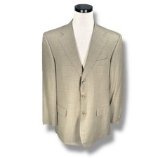Ermenegildo Zegna Blazer Jacket Men s US 44R Beige Blue Widowpane Notch Wool