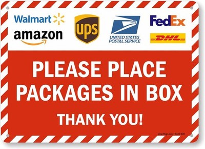 Smart Package Delivery Tin Metal Signs Home Décor 8x12 Please Place Packages In 