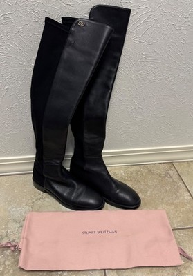 Stuart Weitzman Black Leather & Microstretch Tall Boots Size 8B S5447 11000381