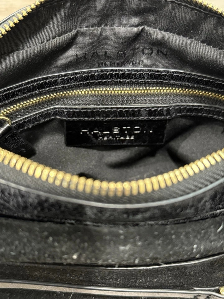 Halston Heritage Bolso Bandolera Cuero Gamuza Negro Sobre Solapa Cremallera Foto 3 de 4