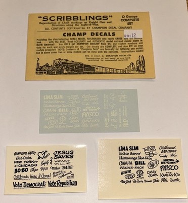 CHAMP O DECAL-CHALK SCRIBBLINGS FOR FREIGHT CARS-WHITE & BLACK LETTERING