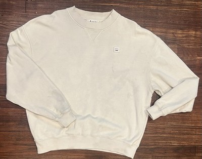 Acne Studios Men s Size Small Basic Crewneck Sweatshirt Box Patch Logo Off White