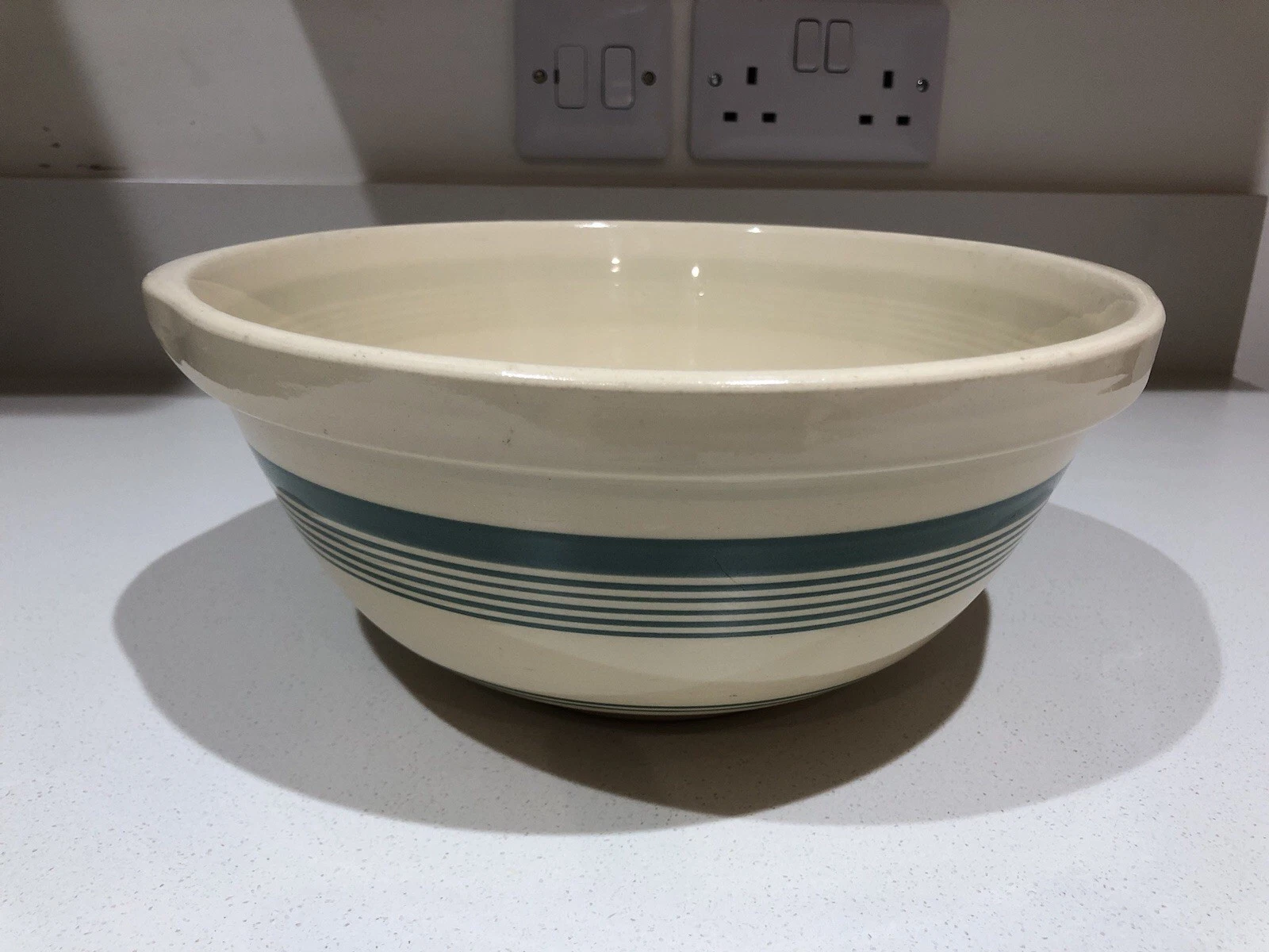 Vintage Cream and Green Stripe Mixing Bowl Green & Co, Gresley