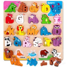 Wooden Alphabet Puzzle 52 Pieces ABC Puzzles for Kids Ages 35 Letter Blocks