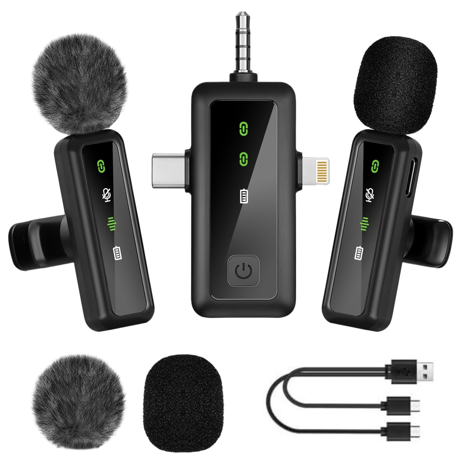 Microphone sans fil cravate USB C et Lightning avec récepteur universel pour smartphone