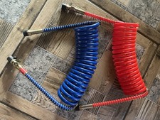 15' Red and Blue Coiled Air Line Hose Set - Trailer Brake -1/2" Fittings
