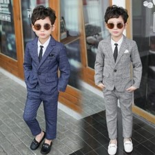 Kids Pant Blazers Set New 2pcs Suits Jackets Plaid Single Button Party Clothes
