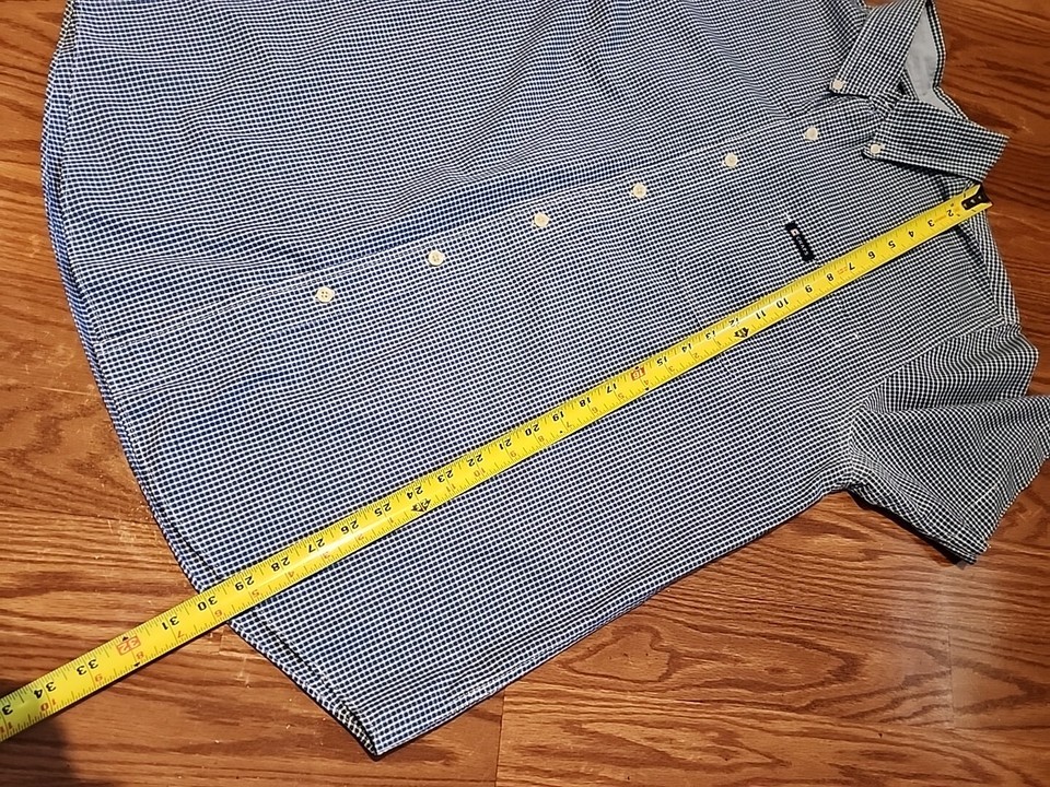 Chaps Mens Short Sleeve Shirt Button Lg Down Easy Care Blue White