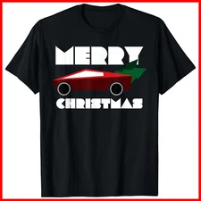 Futuristic Cyber Red Truck Pickup Christmas Tree Black Cotton T-Shirt S-5XL