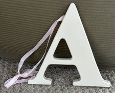 Letter A Wall Hanging 8" Wooden White Room Decor With Pink Ribbon
