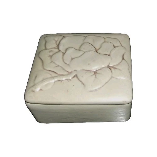 Redwing Red Wing Pottery Ivory Cigarette Trinket Box Magnolia 3.5"x4" #1018