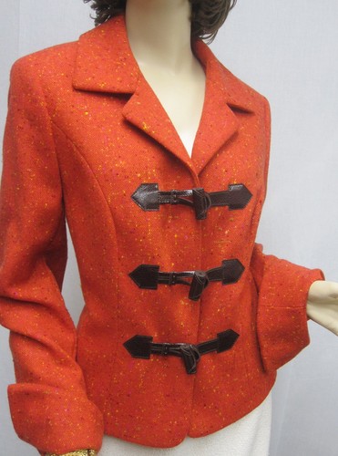 ESCADA NWOT Orange Multi Wool Toggle JACKET SZ 40 - Picture 2 of 7