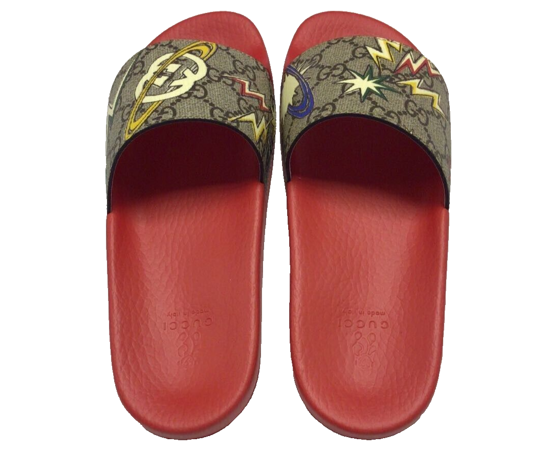 New Authentic Gucci Girl's Red space print slippers 508809