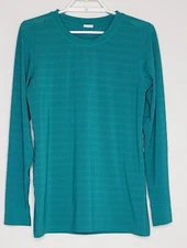 Zyia Active Women's Top Medium L/S Sea Green Crew Neck Mesh Spandex Active Top