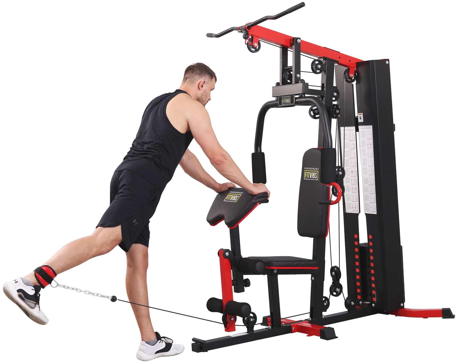 Multifunctional Full Home Gym System Workout Station Weight Stack with122.5 Lbs