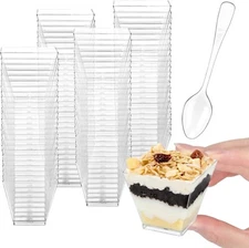 50 Pack 2 oz Square Dessert Cups & Spoons Dessert Cup Mini Serving Appetizer Cup