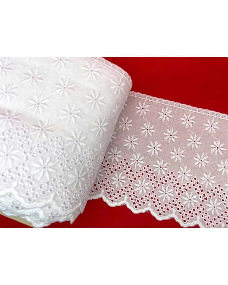 Pizzo merletto sangallo passamaneria 12cm san gallo 4BF41C smerlato balza unica - Immagine 2 di 4