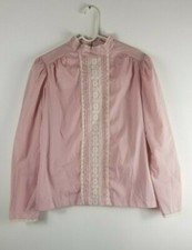 VTG 1960s 1970s dusty rose Long Sleeve blouse with lace details Made in USA RARE