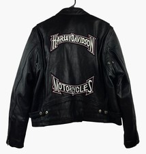 FMC Leather Thinsulate Biker Jacket HD Back Emblem Womens L Zip Out Quilt Liner