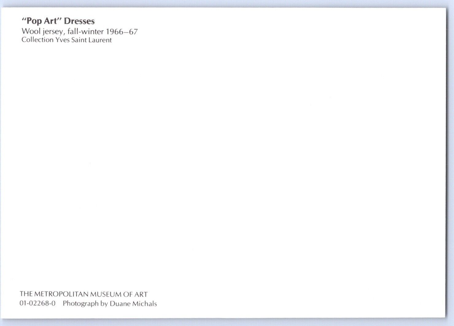 Cartolina retrò Yves Saint Laurent abiti pop art 1983 NY MMA mostra