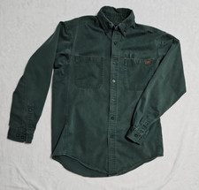 Wrangler RIGGS Workwear Shirt Cotton Denim Long Sleeve Casual Button Up Green