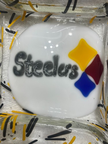 Pittsburgh Steelers Fan Art Glass Chip Snack Bowl Homemade OOAK One of a Kind! - Picture 4 of 6