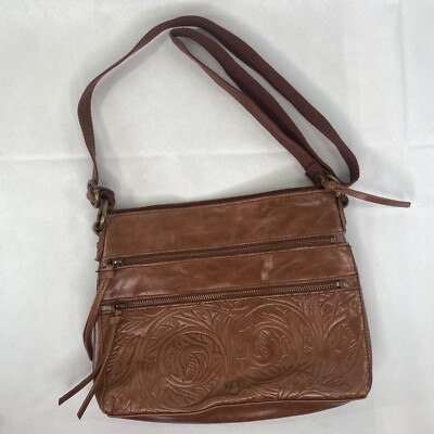 The Sak Embossed Floral Design Boho Tan Leather Crossbody 