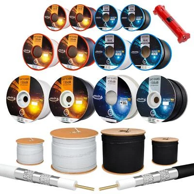 HB-DIGITAL Antennenkabel KUPFER SAT TV Kabel Koaxialkabel 135dB 5 fach Koax Abisolierer 4K