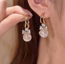 New Fashion Trend Crystal Zircon Bow Pendant Earrings For Women Party Girl Imita