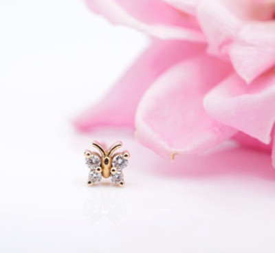 Mini Diamant Nieten Schmetterling Einzelohrring 18 Karat Roségold Natur Neu EG2400