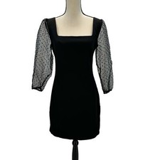 BCBGeneration 3/4 Sheer Sleeve Square Neck Mini Dress - Black - size Small