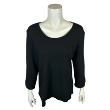 Isaac Mizrahi Women's Essential Scoop Neck Tulip Hem Top Solid Black Small Size