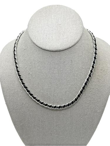Vintage TRIFARI Silver Tone Chain & Woven Black Cord Choker Necklace 18" - Picture 2 of 8