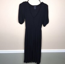 GAP Women’s Petite Black Button-Up Half Puff Sleeve Fit and Flare Midi Dress XSP