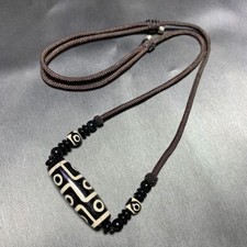 Black White Nine Eye Dzi Bead Necklace Agate Unisex Tibetan Amulet Jewelry