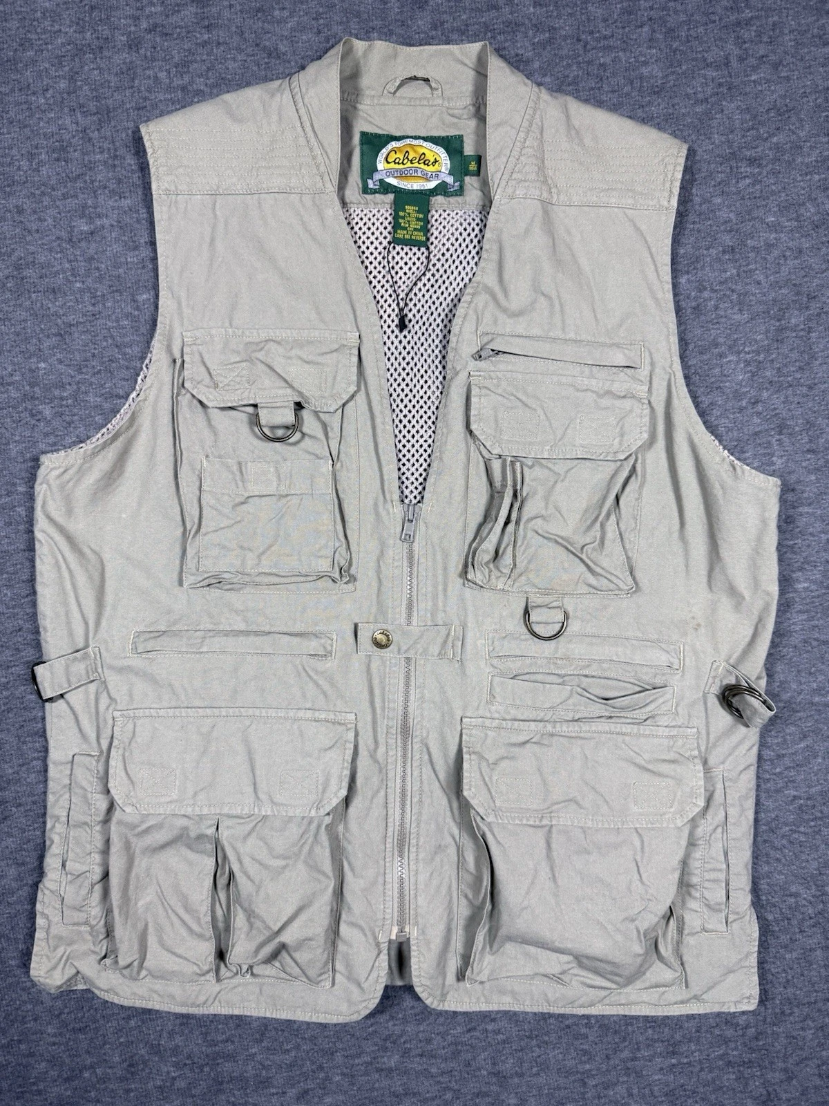 Cabela’s Safari Utility Vest Mens Medium Beige Vented Fishing Hunting Outdoors