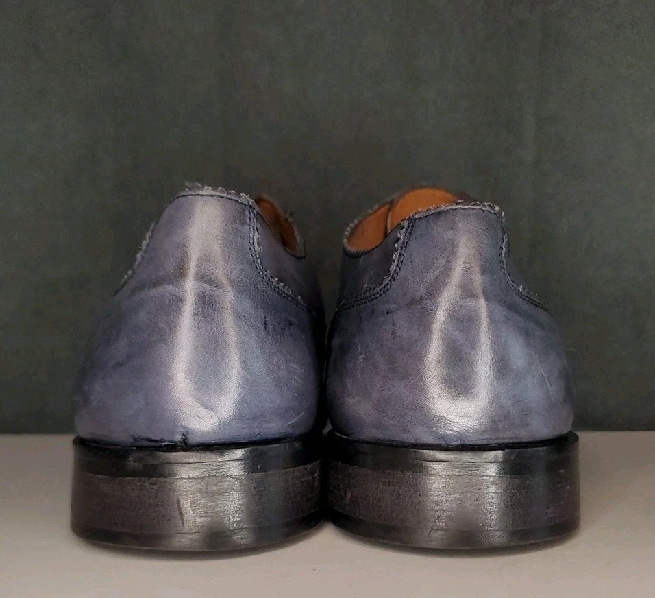 Massimo Matteo Blue Gray Wing Tip Oxford Dress Shoes Made in Italy US 10 M - Image 4 of 4
