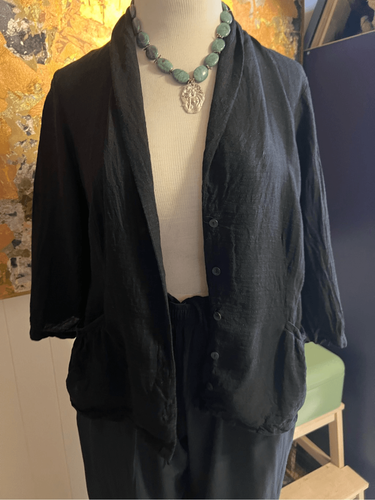 Eileen Fisher simple linen blend black jacket with pleated back detail L - Picture 6 of 8