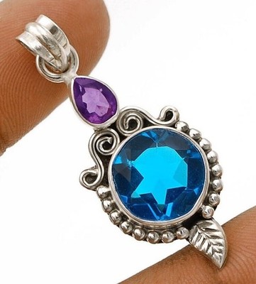 6CT Natural Flawless Blue Topaz 925 Solid Sterling Silver Pendant 
