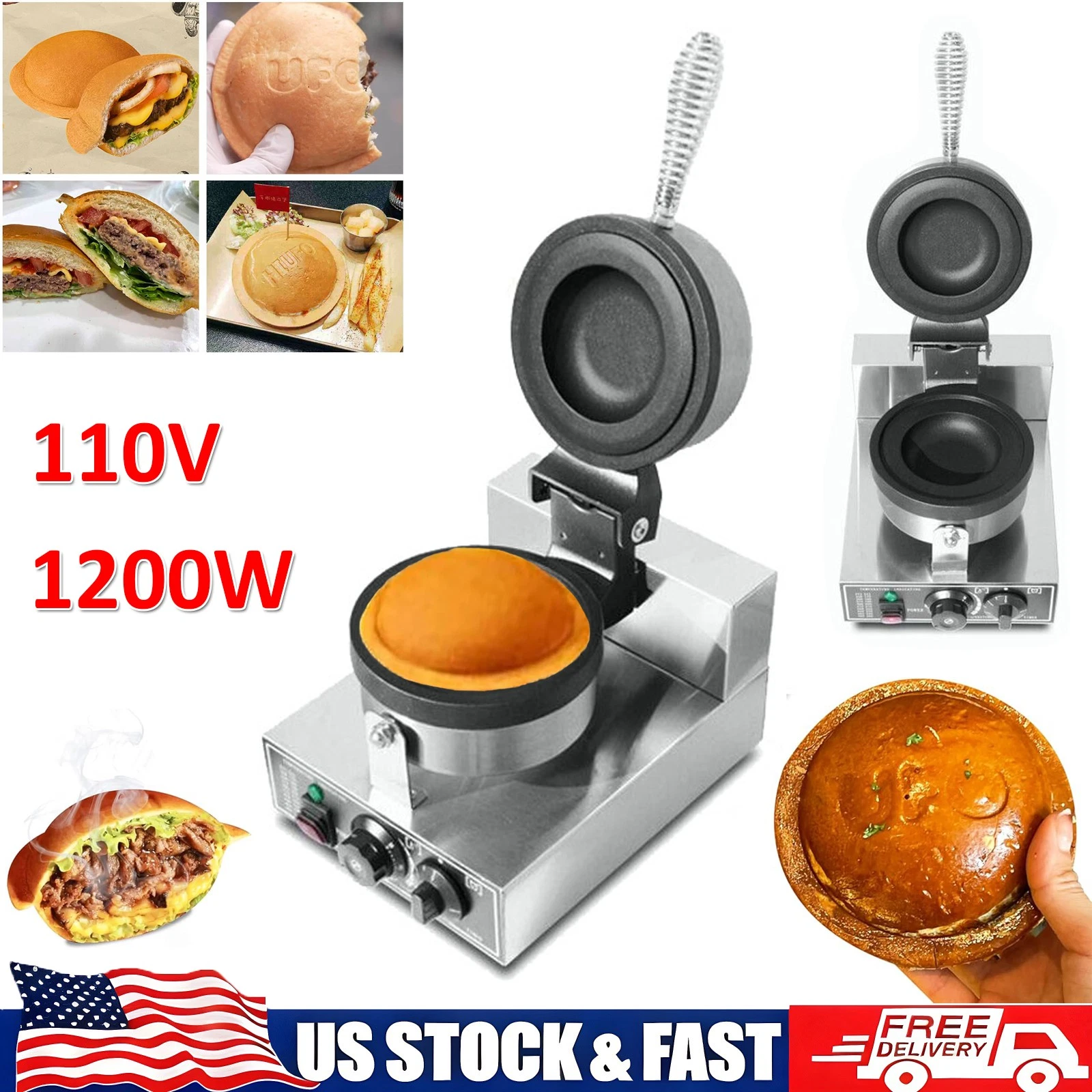 Ice Cream UFO Burger Maker Burger Waffle Maker Non-Stick Panini Press Machine US
