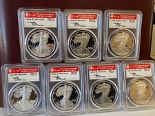 Complete Set 1986-1992 (S-Mints) Silver Eagle PCGS PR70DCAM John Mercanti Signed