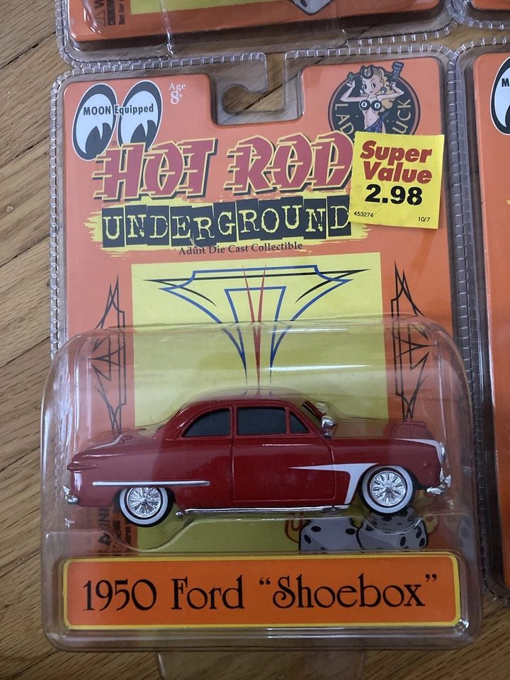 Hot Rod Underground 1950 Ford Shoebox Azul, Rojo, Púrpura 1:43 Die Cast Lote de 4 Foto 2 de 4