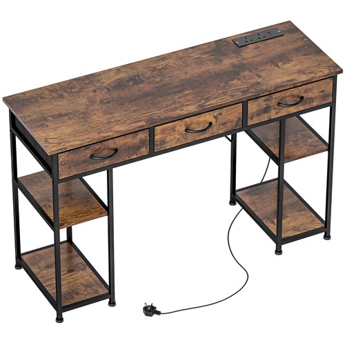 Escritorio de oficina carga almacenamiento estantes cajones madera oscura acero mesa moderna marrón - Imagen 10 de 12