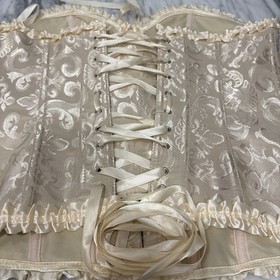 Womens Corset Waist Cincher Bustier Lace Up Lingerie Size M Beige/Tan Brocade