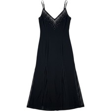 Cache Homecoming Dress Black V-Neck Sheer Mesh Godet Formal Evening Gown