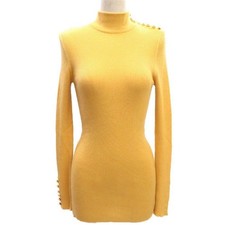 CHANEL Coco Mark Logo cashmere blend High Neck Dress Women Size 36 Yellow