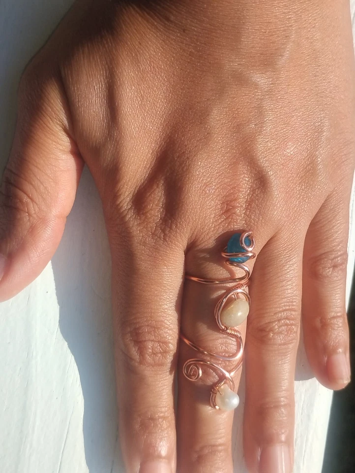 Anillo de cristal, cobre y concha talla 8 Foto 2 de 2