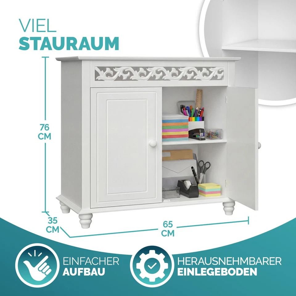 Kommode Jersey Weiß 2 Türen Zierleiste Schuhschrank Sideboard Wohnzimmer Flur - Bild 2 von 4