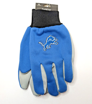 Detroit Lions NFL Utility Work Gloves Adult Size Blue Grip Palm