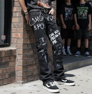 DDP Energie Mens Jeans Pats Trousers Paint Print y2k Distressed Mens Rare 30/32